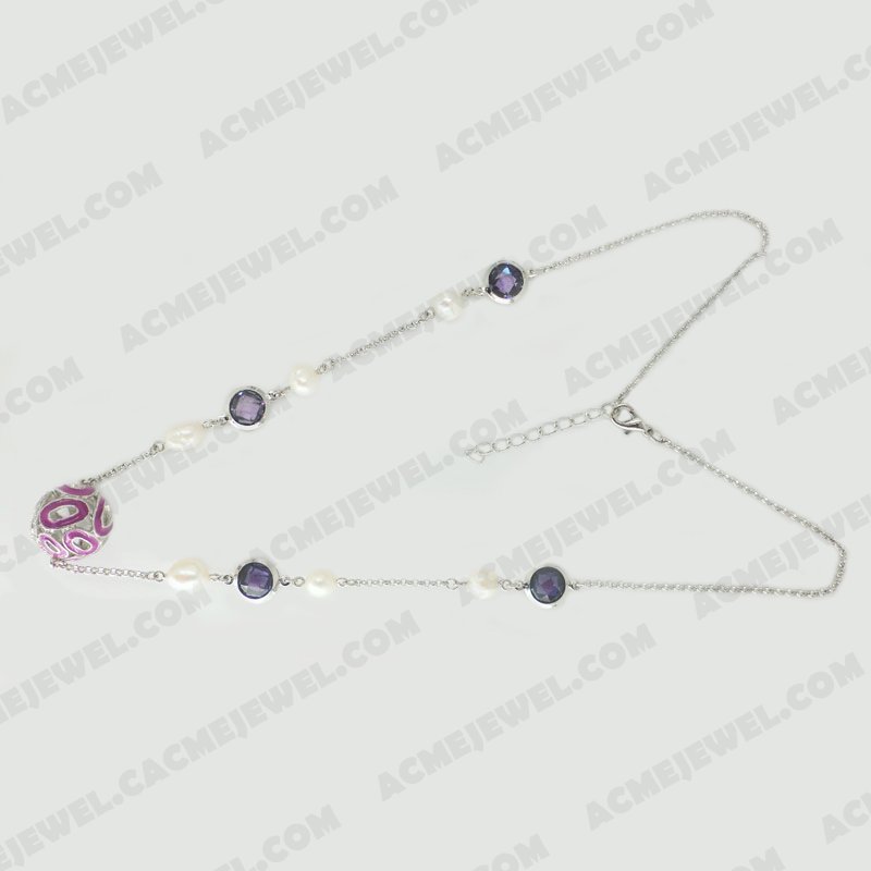 Necklace Brass Epoxy / Shiny Rhodium