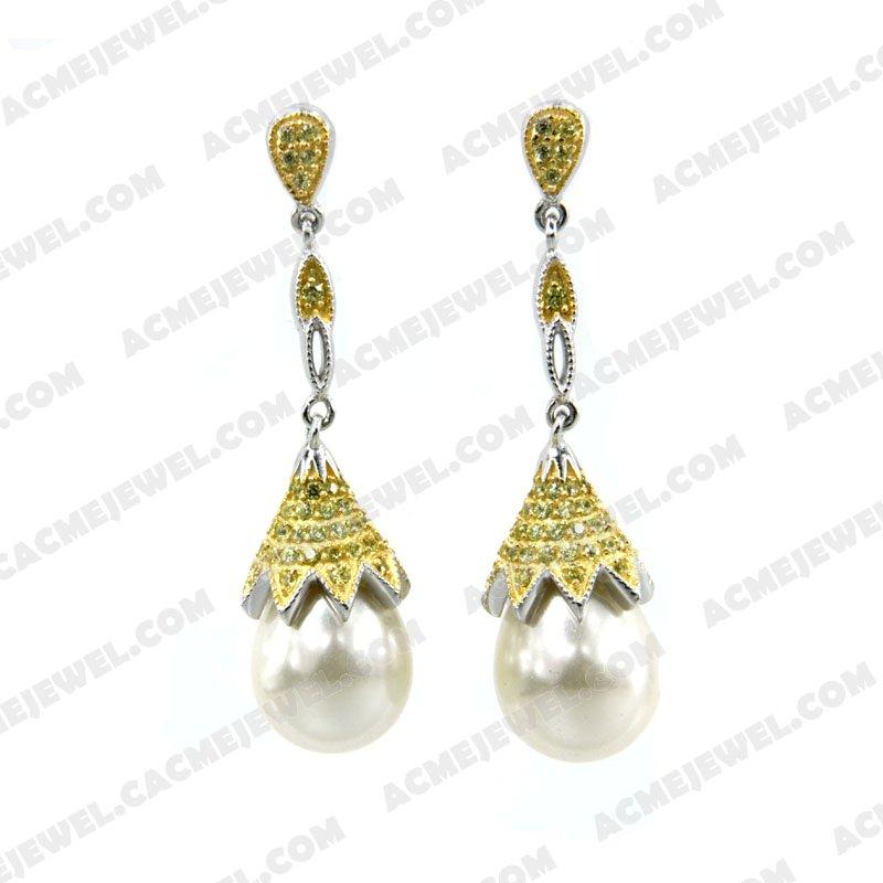 Earrings 925 Sterling Silver 2-tone Rhodium and gold