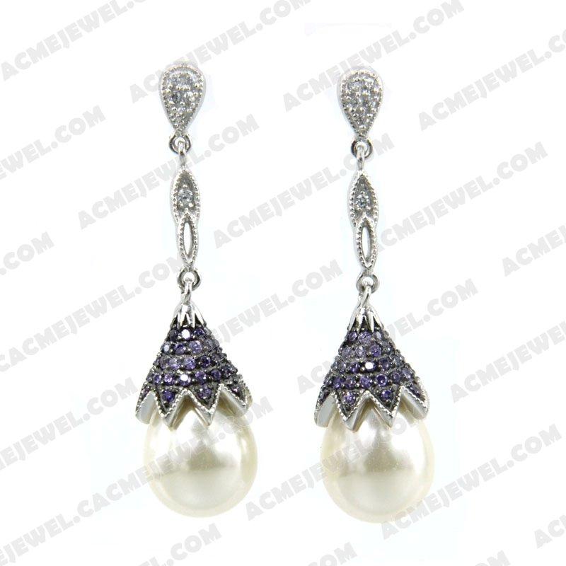 Earrings 925 Sterling Silver 2-tone Rhodium and black rhodium