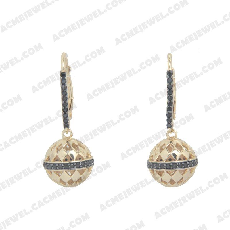 Earrings 925 Sterling Silver 2-tone Gold and black rhodium