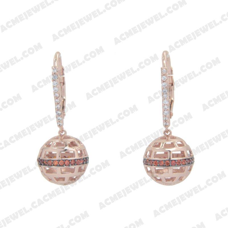 Earrings 925 Sterling Silver 2-tone Rose gold and black rhodium