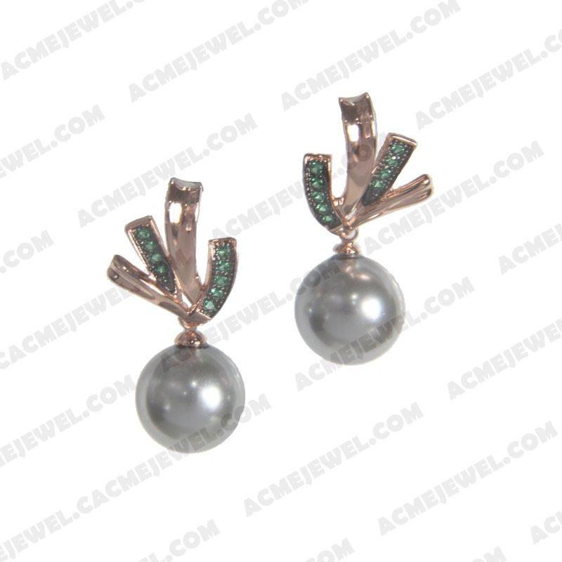 Earrings 925 Sterling Silver 2-tone Rose gold and black rhodium