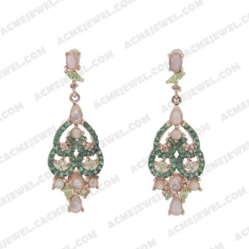 Earrings 925 sterling silver  2-tone Rose gold and black rhodium