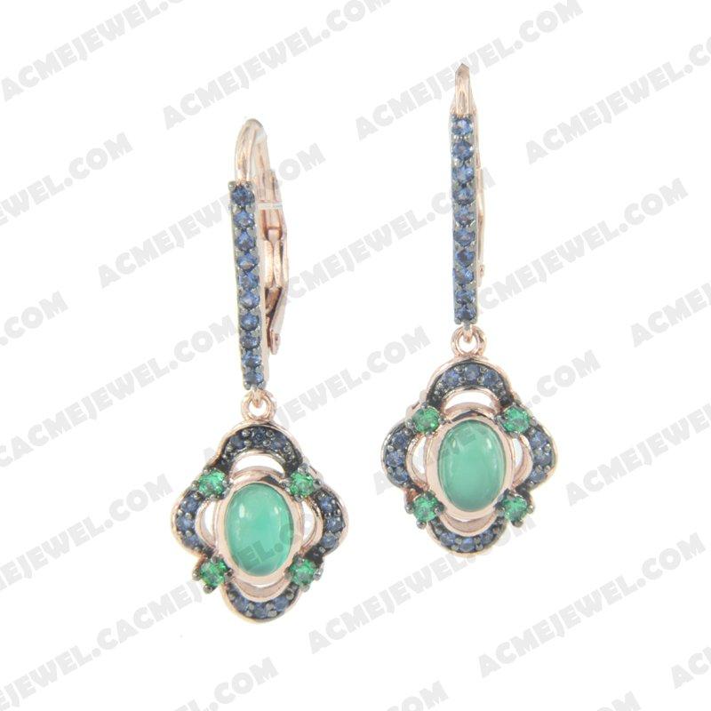 Earrings 925 sterling silver  2-tone Rose gold and black rhodium