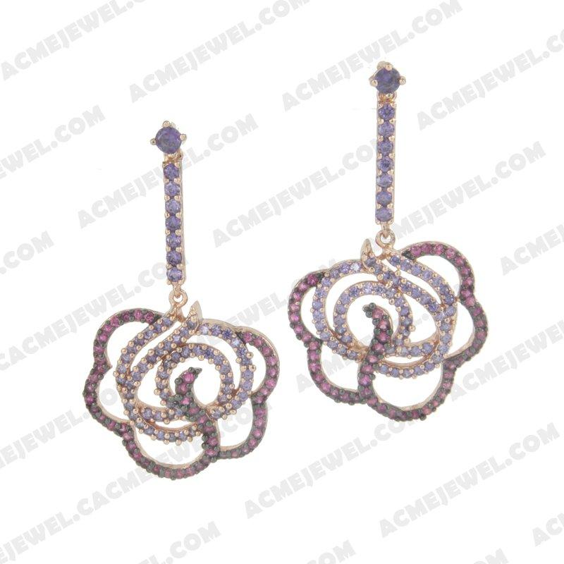 Earrings 925 sterling silver  2-tone Rose gold and black rhodium