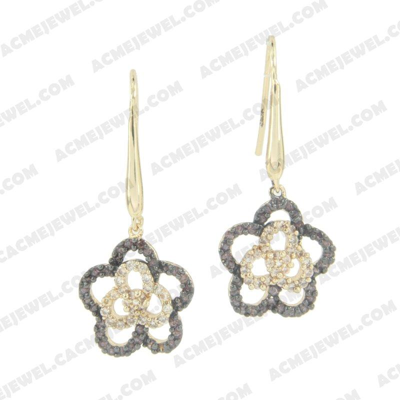 Earrings 925 sterling silver  2-tone Gold and black rhodium