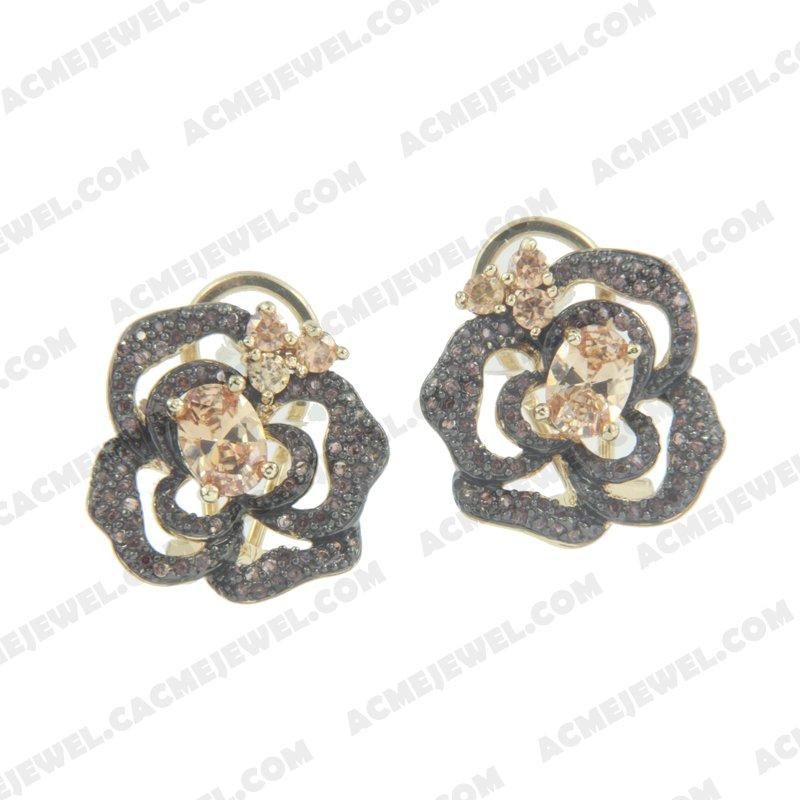 Earrings 925 sterling silver  2-tone Gold and black rhodium