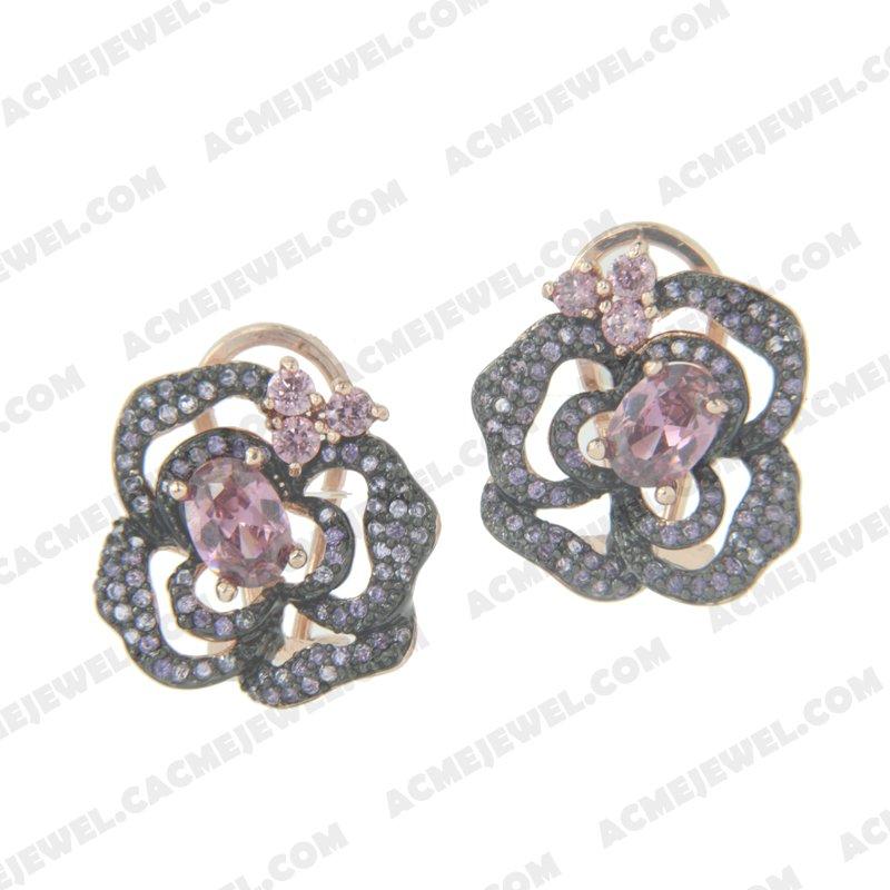 Earrings 925 sterling silver  2-tone Rose gold and black rhodium