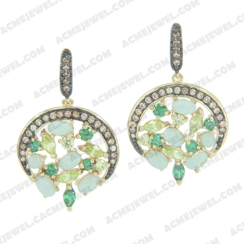 Earrings 925 Sterling Silver 2-tone Gold and black rhodium