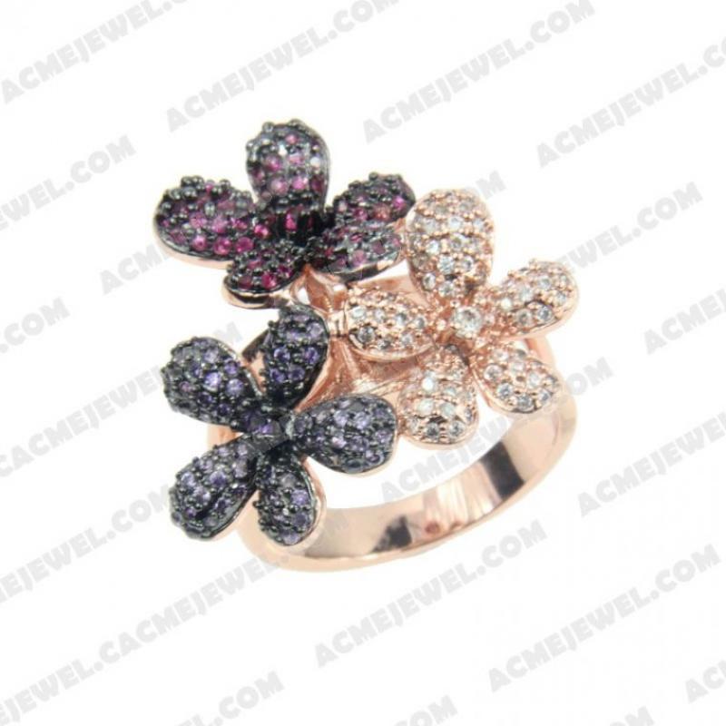 Rings 925 Sterling Silver 2-tone Rose gold and black rhodium