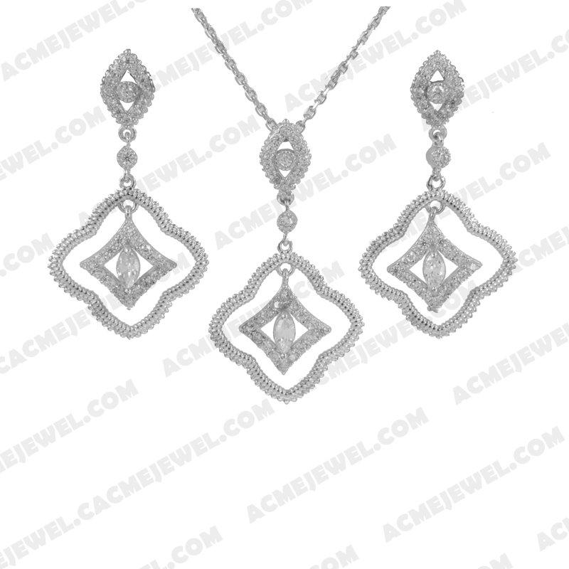 ﻿Jewellery Set 925 sterling silver  White Rhodium 