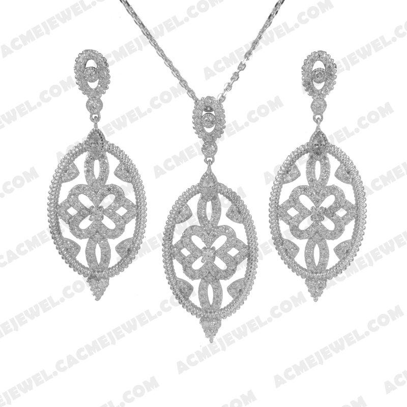 ﻿Jewellery Set 925 sterling silver  White Rhodium 