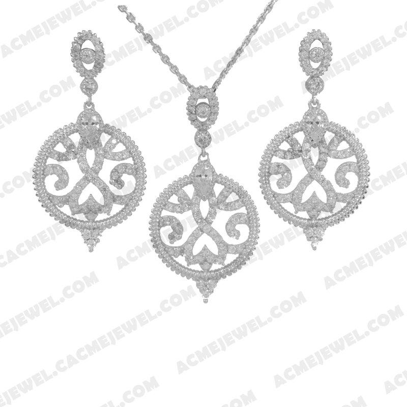 ﻿Jewellery Set 925 sterling silver  White Rhodium 