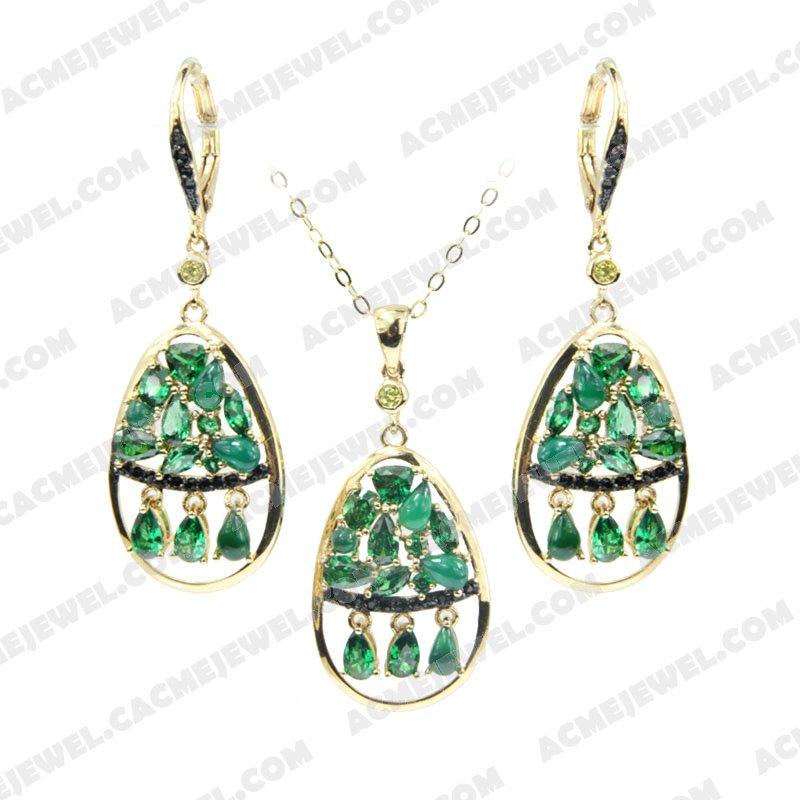 Jewellery Set 925 Sterling Silver 2-tone Gold and black rhodium