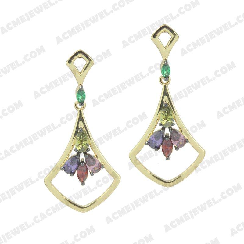 Earrings 925 sterling silver  2-tone Gold and black rhodium