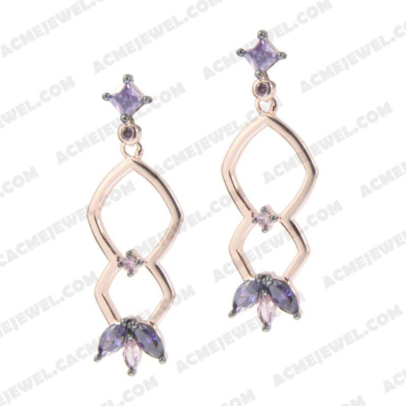 Earrings 925 sterling silver  2-tone Rose gold and black rhodium