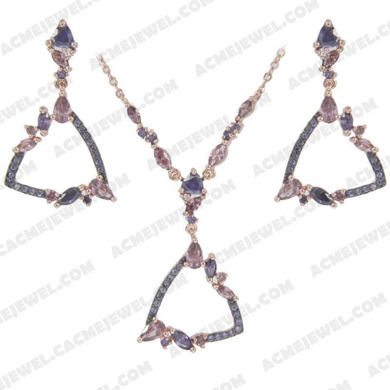 Jewellery Set 925 sterling silver  2-tone Rose gold and black rhodium