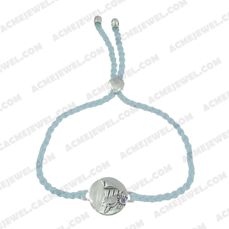 Bracelets & Bangles Cord with 925 sterling silver 2-tone Rhodium and black smear