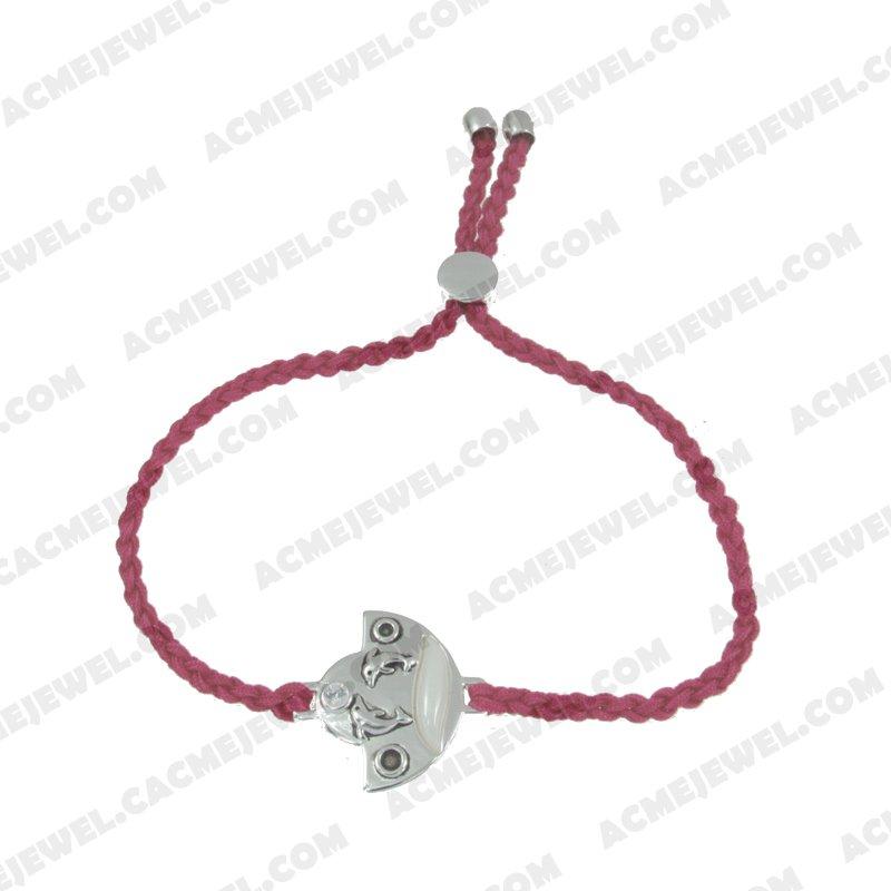 Bracelets & Bangles Cord with 925 sterling silver 2-tone Rhodium and black smear