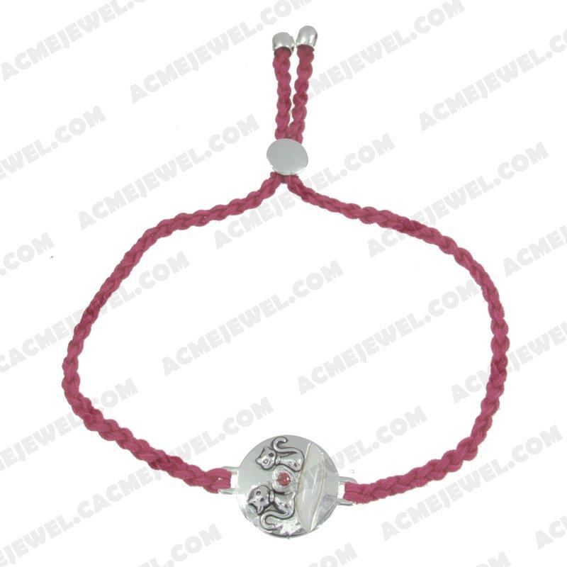 Bracelets & Bangles Cord with 925 sterling silver 2-tone Rhodium and black smear