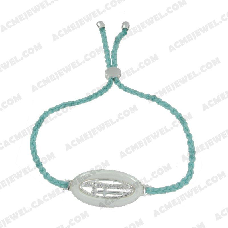 Bracelets & Bangles Cord with 925 sterling silver 2-tone Rhodium 