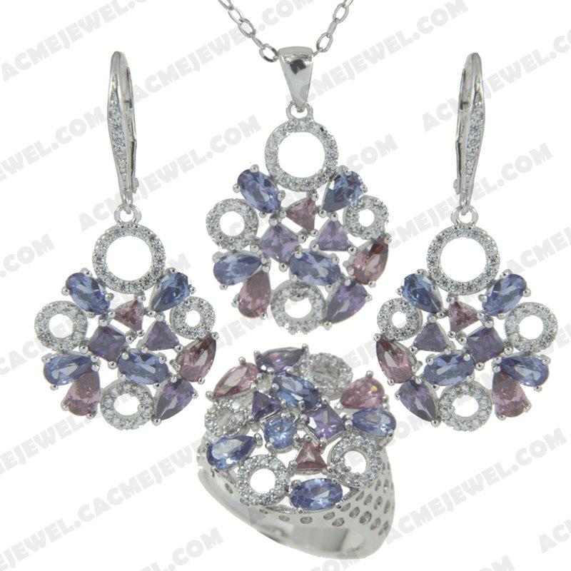 ﻿Jewellery Set 925 sterling silver   Rhodium 